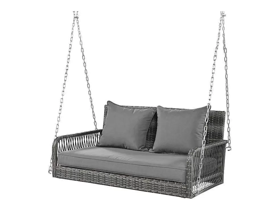 Fashion 114 Cm Hangstoel In Pe Rotan - 2 Plaatsen - 11 Cm Gewatteerd Zitkussen - Grijs Hangstoel