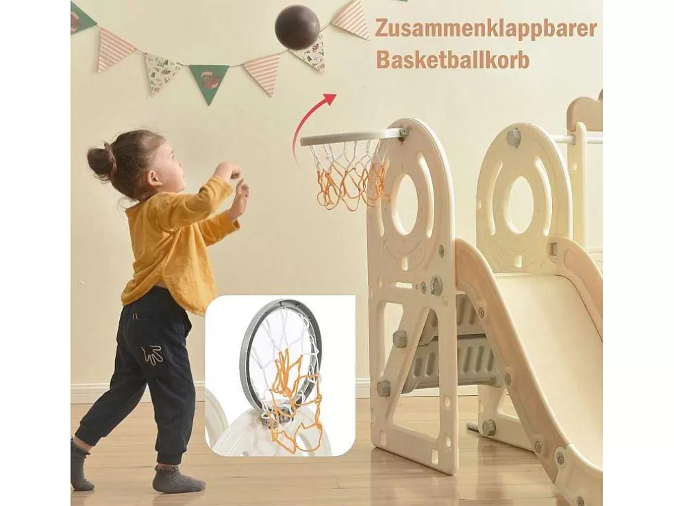 Clearance 3 In 1 Glijbaan - Met Trap, Basketbalring - Autovorm - Roze Spel Voor Buiten