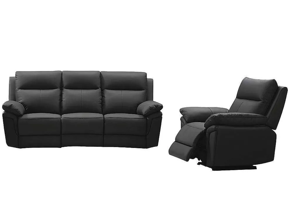 Outlet 3 Zits Relaxbank En -Fauteuil Van Buffelleer Pakita - Zwart Set Zitbank + Fauteuil