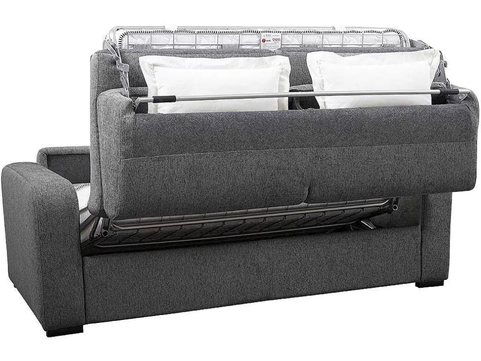 Sale 3-Zits Express Slaapbank Van Antraciete Stof - Matras 14 Cm - Bevis Slaapbank Met Matras