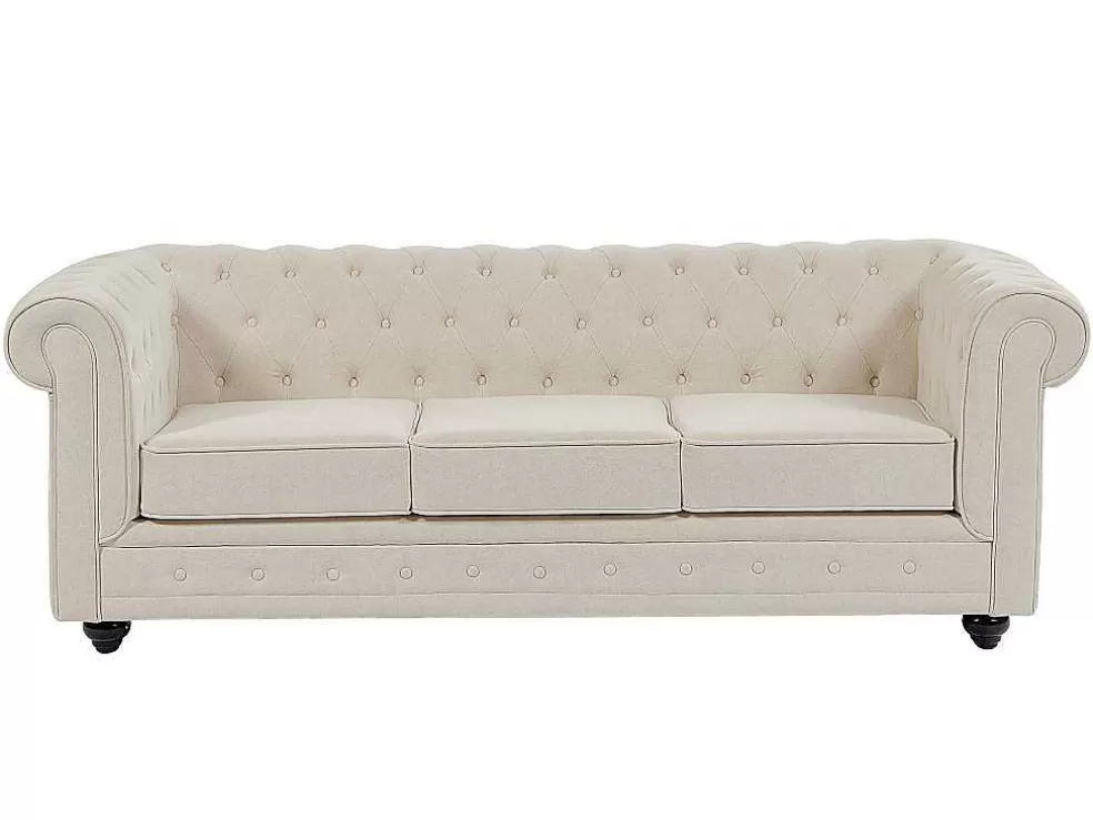 Cheap 3-Zitsbank Van Beige Stof Chesterfield Chesterfield Zitbank