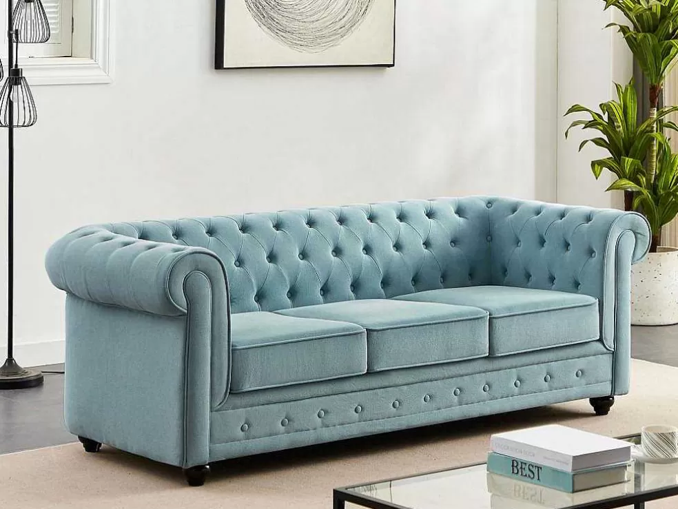 Best 3-Zitsbank Van Lichtblauwe Stof Chesterfield Chesterfield Zitbank