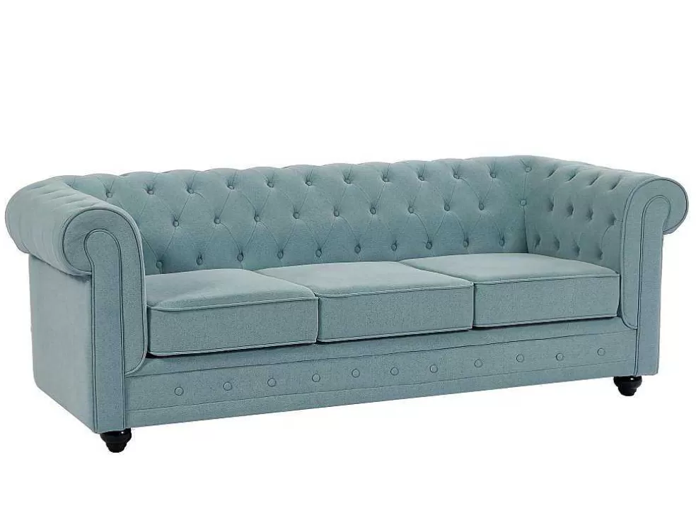 Best 3-Zitsbank Van Lichtblauwe Stof Chesterfield Chesterfield Zitbank