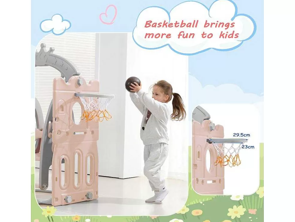 Outlet 5 In 1 Glijbaan - Met Trap, Schommel, Opbergruimte, Basketbalring - Roze Spel Voor Buiten