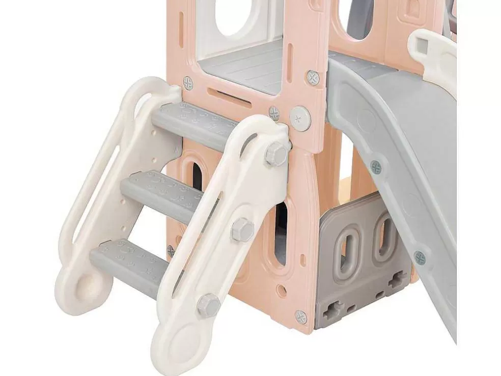 Outlet 5 In 1 Glijbaan - Met Trap, Schommel, Opbergruimte, Basketbalring - Roze Spel Voor Buiten