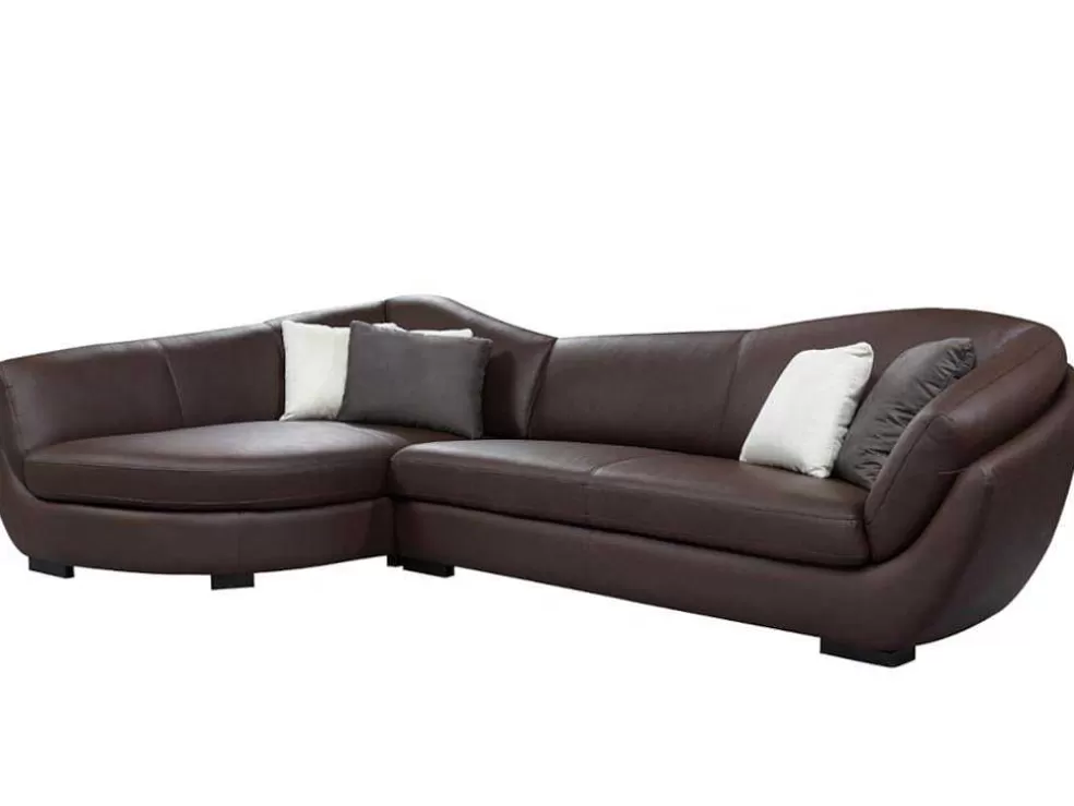 Hot 5-Zitshoekbank In Buffelleer Caipi - Bruin - Hoek Links - Van Designer Zitbank