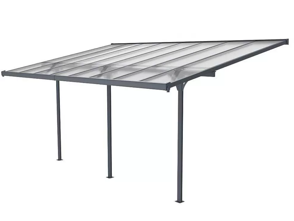 New Aanleunende Pergola In Aluminium 15,1M Antraciet Alvaro - L497Xd305Xh240/285 Cm Prieel, Pergola, Gazebo En Kiosk