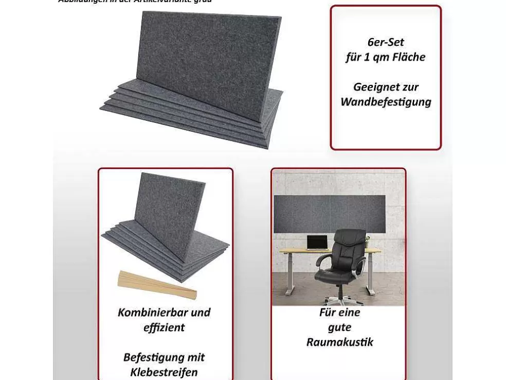 Clearance Akoestisch Wandpaneel Mcw-L52 (Set Van 6), Grijs Wandpaneel