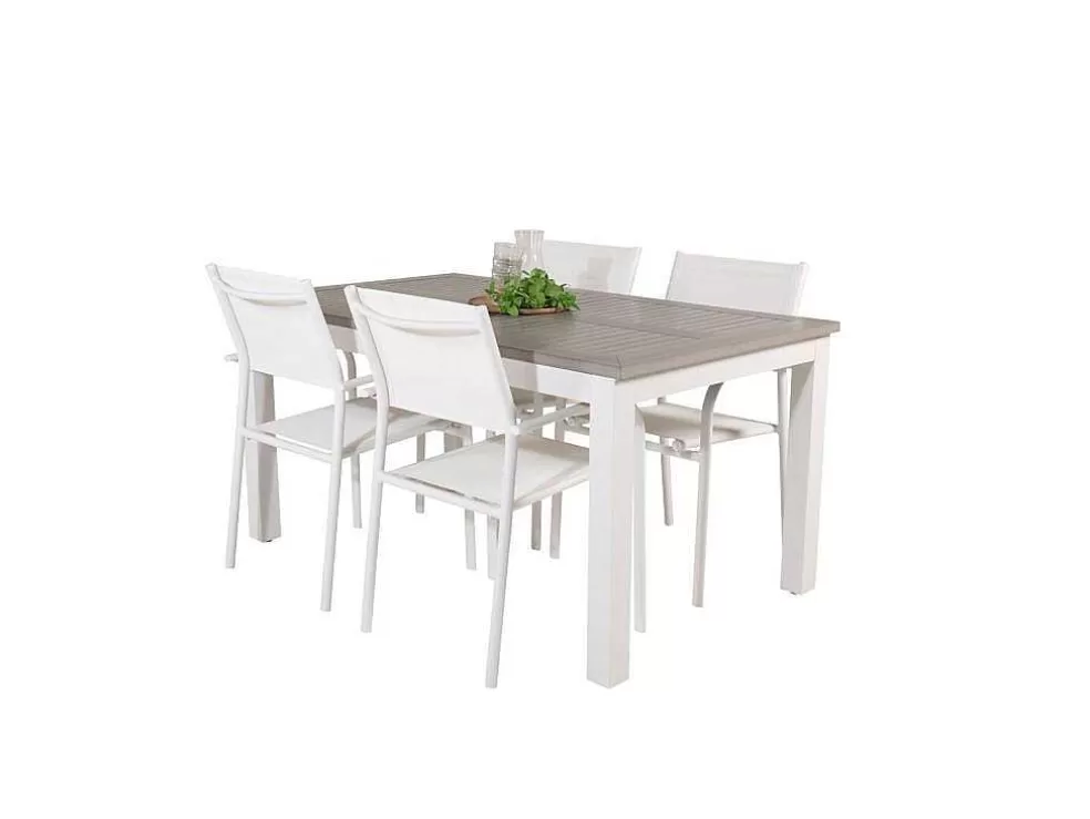 Cheap Albany Tuinmeubelset Tafel 90X152/210Cm En 4 Stoel Santorini Wit, Grijs, Cremekleur. Tuinset