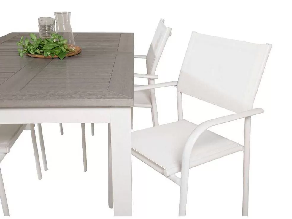 Cheap Albany Tuinmeubelset Tafel 90X152/210Cm En 4 Stoel Santorini Wit, Grijs, Cremekleur. Tuinset
