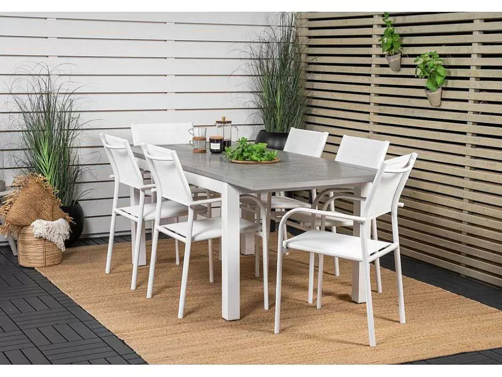 Discount Albany Tuinmeubelset Tafel 90X152/210Cm En 6 Stoel Santorini Wit, Grijs, Cremekleur. Tuinset