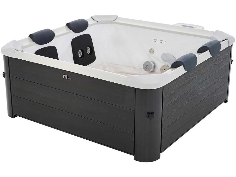 Sale Antracietgrijze Halfharde Spa Met 6 Plaatsen Met Ledverlichting En Accessoires - 128 Stralen - L160 X B160 X H65 Cm - Napuka Van Home Spa