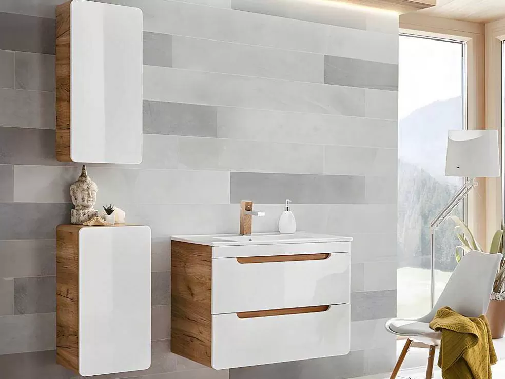 Best Badkamerkast Naturel En Wit - L32 X B35 X H68 Cm - Aruba Badkamerkast