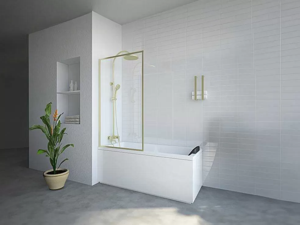 Best Sale Badscherm Goudkleurig Industriele Stijl 80 X 140 Cm Gehard Glas Bradenton Badscherm