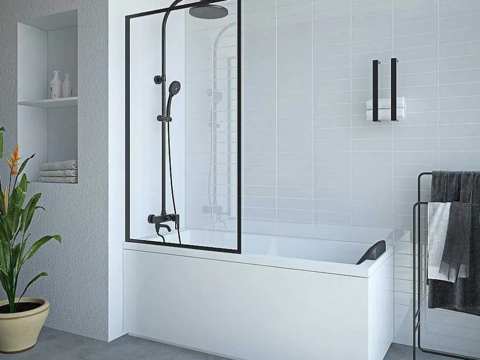 Sale Badscherm In Industriele Stijl Zwart Mat - 80 X 140 Cm - Gehard Glas - Bradenton Badscherm