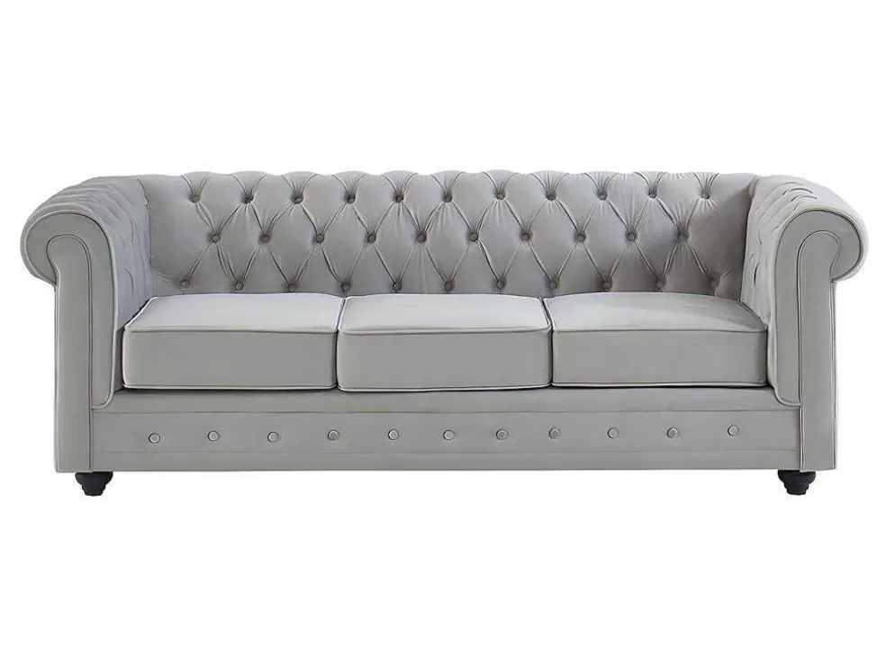 Cheap Bankstel Chesterfield - Fluweel - Lichtgrijs Bankstel 3+2