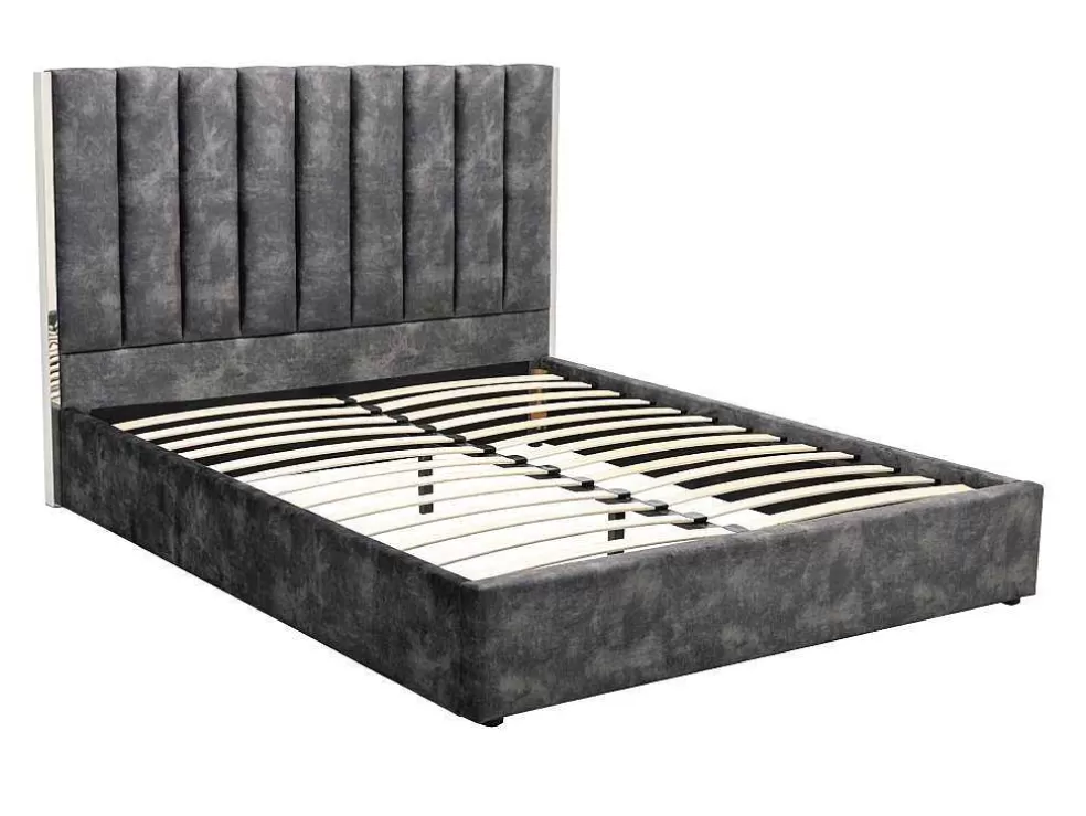 Cheap Bed 140 X 190 Cm Met Hoofdbord Met Verticale Stiksels - Velours - Antraciet - Feroya Fluwelen Bed