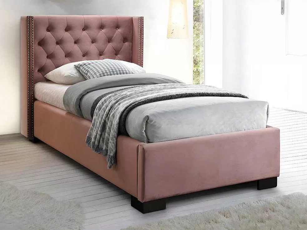 Online Bed Massimo Gestoffeerde Hoofdeinde Met Capitons - 90X200 Cm - Roze Fluweel Fluwelen Bed