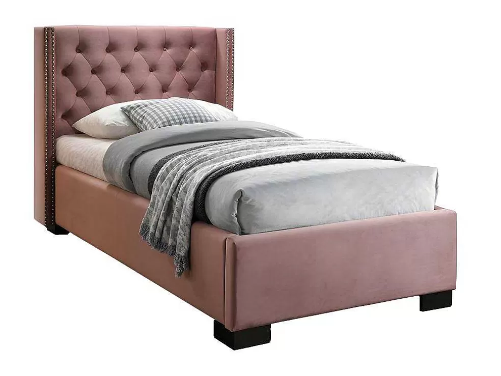 Online Bed Massimo Gestoffeerde Hoofdeinde Met Capitons - 90X200 Cm - Roze Fluweel Fluwelen Bed