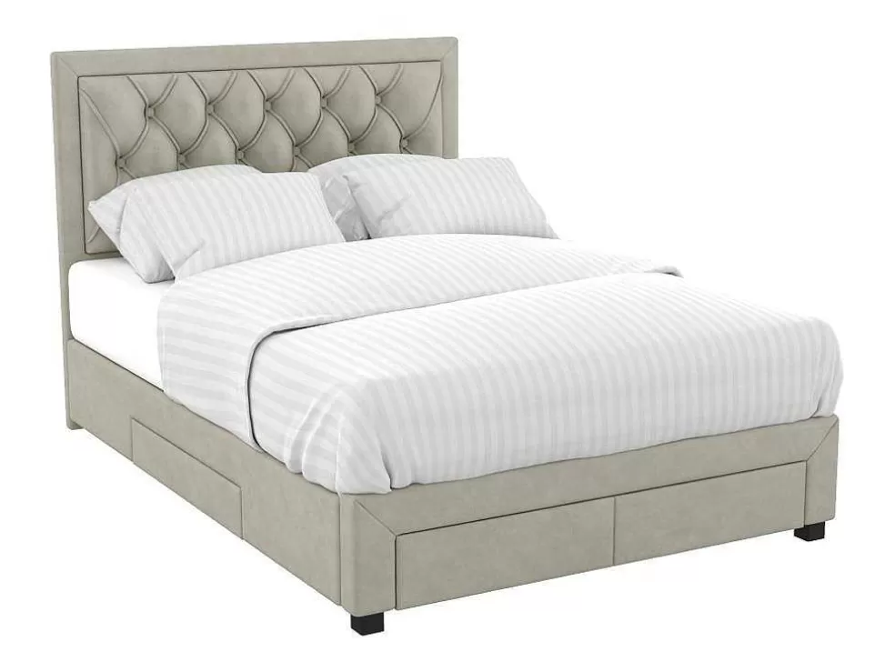 Hot Bed Met Lades - Fluweel Champagnekleur - 140X190 Cm - Leopold Fluwelen Bed