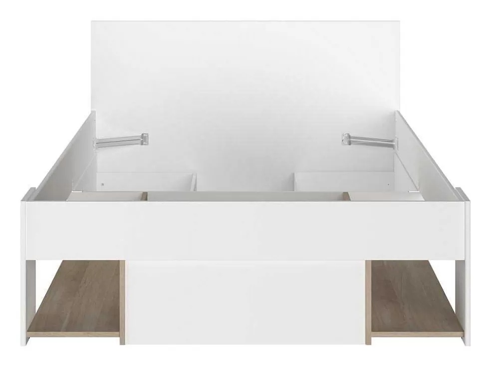 Sale Bed Met Opbergruimte 120 X 190 Cm Wit En Houtlook Kinselia Tweepersoonsbed