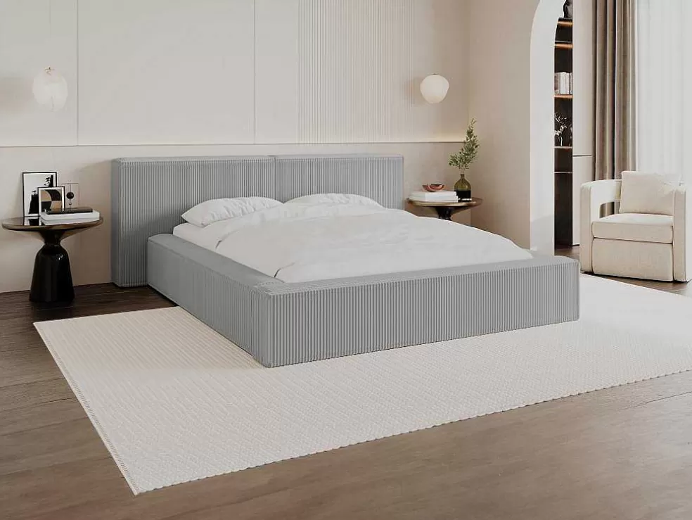 Clearance Bed Met Opbergruimte 180 X 200 Cm - Ribfluweel - Lichtgrijs - Timano - Van Fluwelen Bed