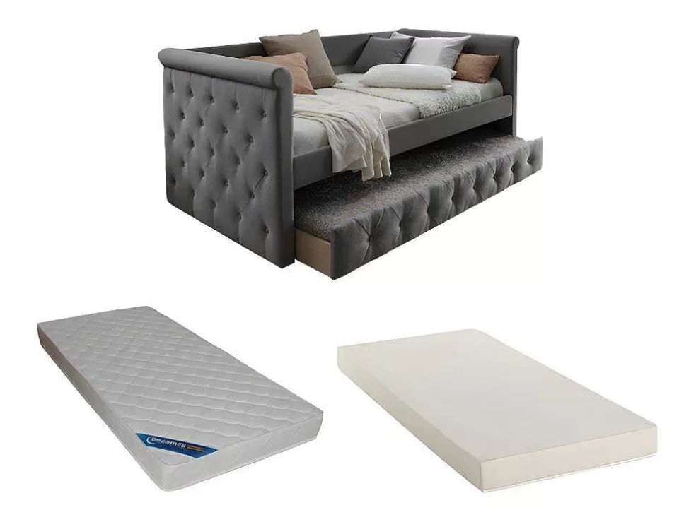 Cheap Bed Met Slaaplade Louise - 2 X 90 X 190 Cm - Grijze Stof + Matras Bed Met Slaaplade