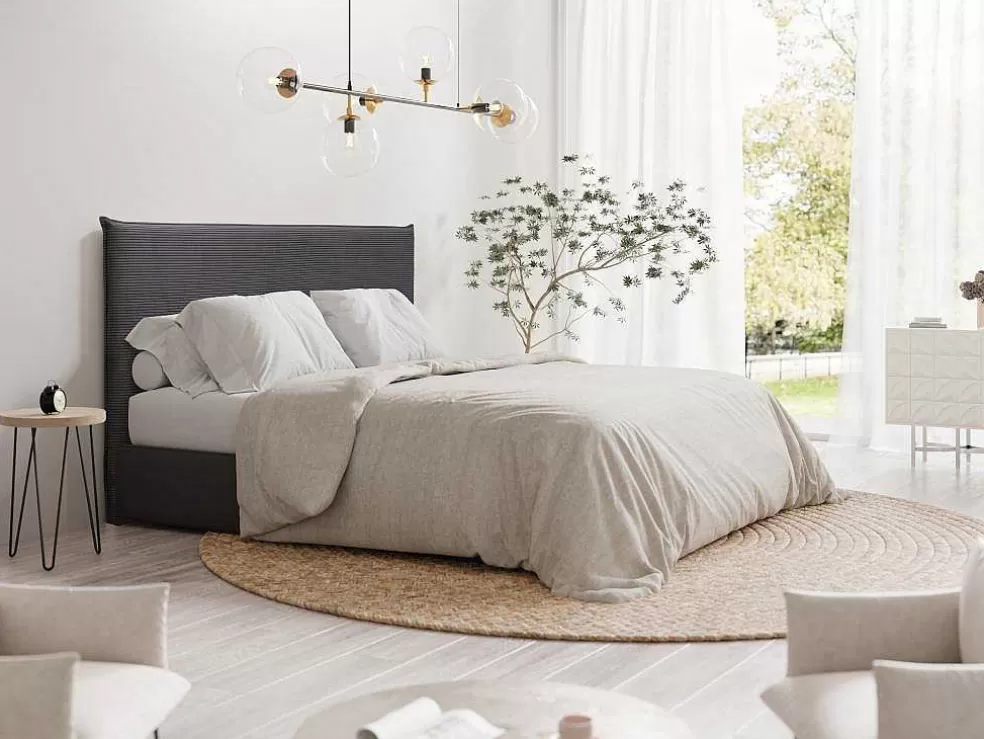 Sale Bedhoofdeinde 160 Cm - Corduroy Fluweel - Antraciet Grijs - Ambrilia Hoofdeinde En Brugkast