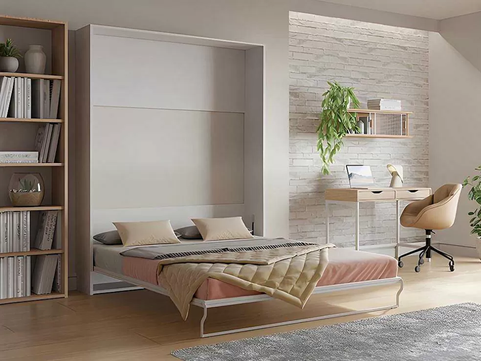 Sale Bedkast 160 X 200 Cm Verticaal Manueel Te Openen Wit Met Matras Malina Ii Tweepersoonsbed