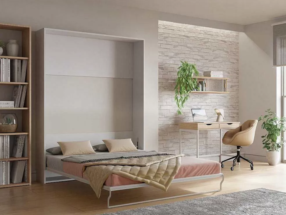 Sale Bedkast 160 X 200 Cm Verticaal Manueel Te Openen Wit Met Matras Malina Ii Tweepersoonsbed