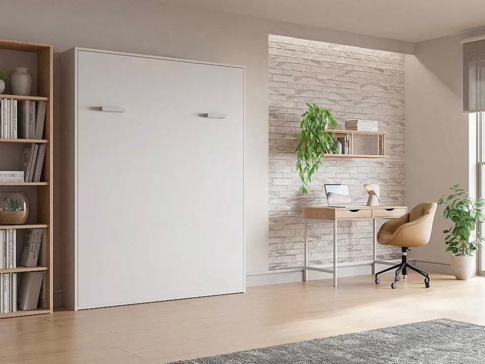 Sale Bedkast 160 X 200 Cm Verticaal Manueel Te Openen Wit Met Matras Malina Ii Tweepersoonsbed