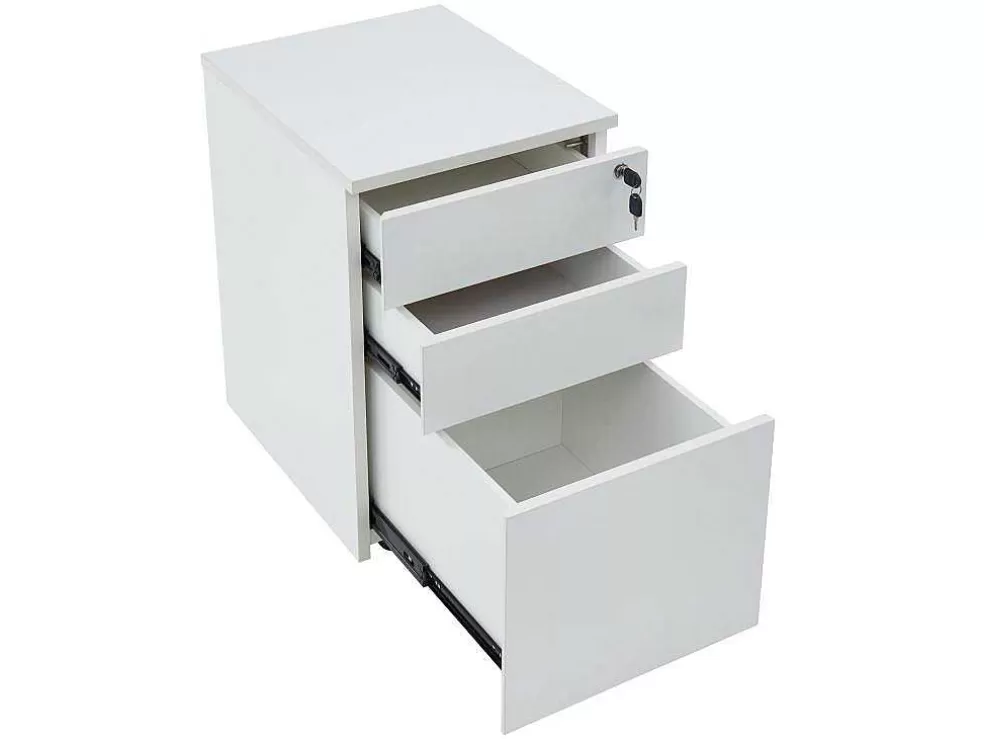 New Behuizing Van Een Professioneel Mobiel Bureau - 3 Lades - Met Slot - Wit - Downtown Kantoormeubilair