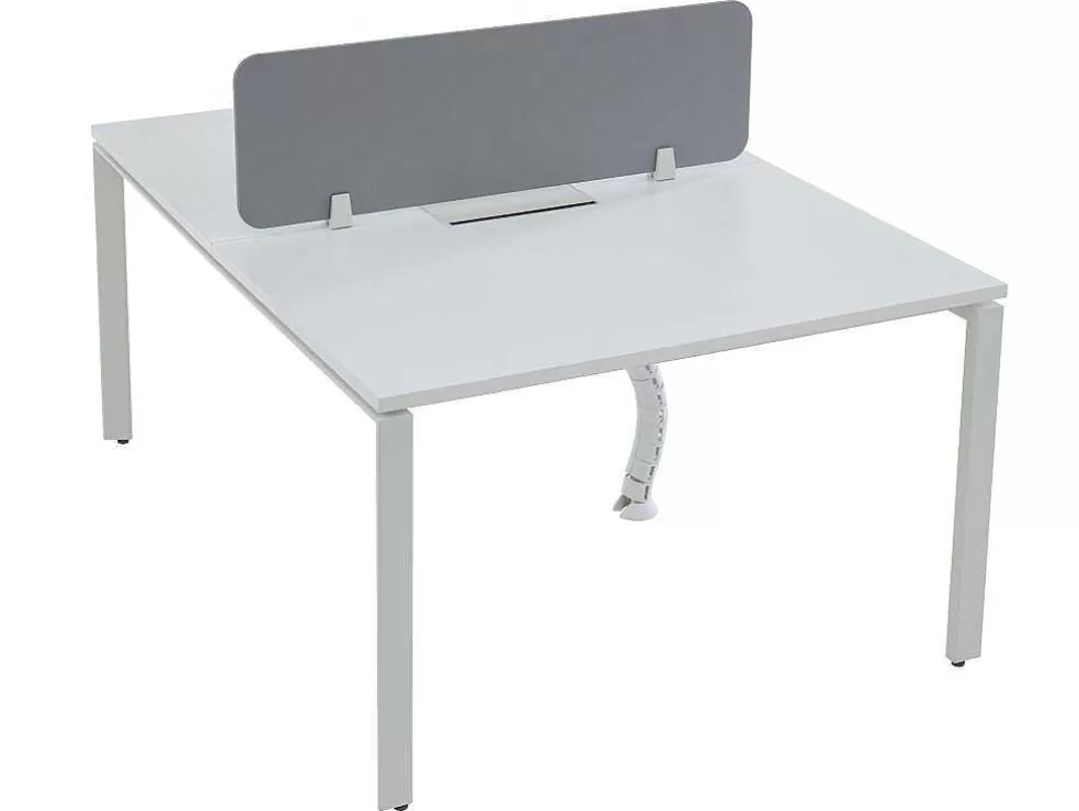 Hot Benchbureau Voor 2 Personen - Wit - L120 Cm - Met Afscheiding - Downtown Kantoormeubilair