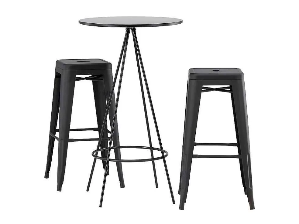 New Bistro Barmeubelset Bartafel Zwart En 2 Tempe Barstoelen Zwart. Barmeubel