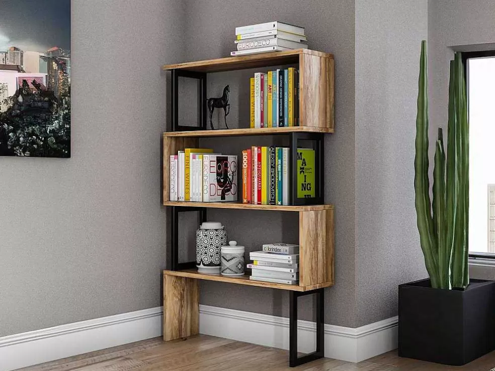 Cheap Boekenkast Met 3 Planken Van Metaal - Licht Naturel En Zwart - Roveni Boekenkast & Vitrine
