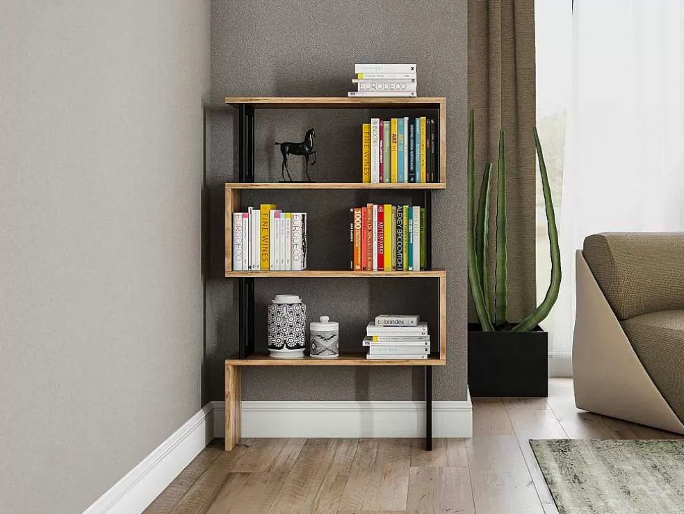 Cheap Boekenkast Met 3 Planken Van Metaal - Licht Naturel En Zwart - Roveni Boekenkast & Vitrine