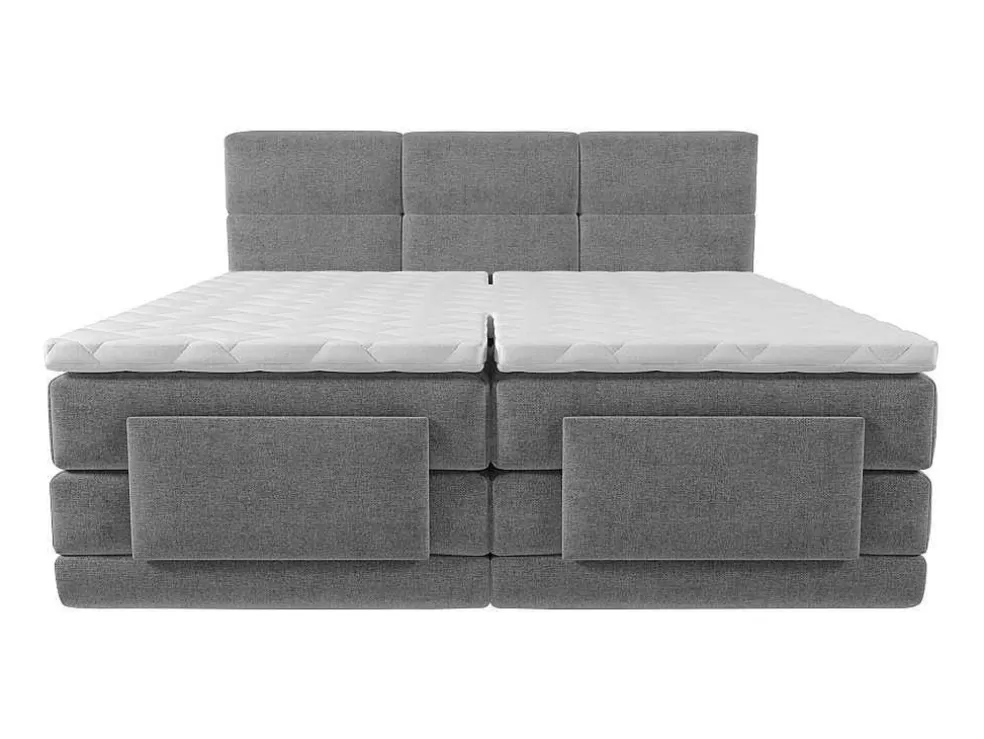 Fashion Boxspring-Hoofdbordset + Elektrische Relax-Lattenbodem + Matras + Opleg 2 X 80 X 200 Cm Lichtgrijs - Lodi Van Elektrisch Relaxatiebed