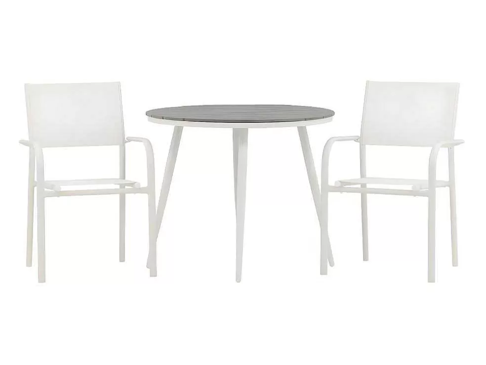 Best Sale Break Tuinmeubelset Tafel O90Cm Grijs, 2 Stoelen Santorini Wit. Loungeset