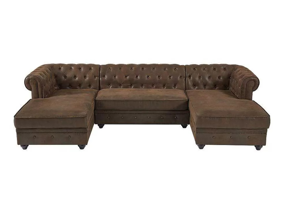 Shop Brede Hoekbank Van Microvezel Met Verouderd Leereffect Chesterfield Xxl Hoekbank