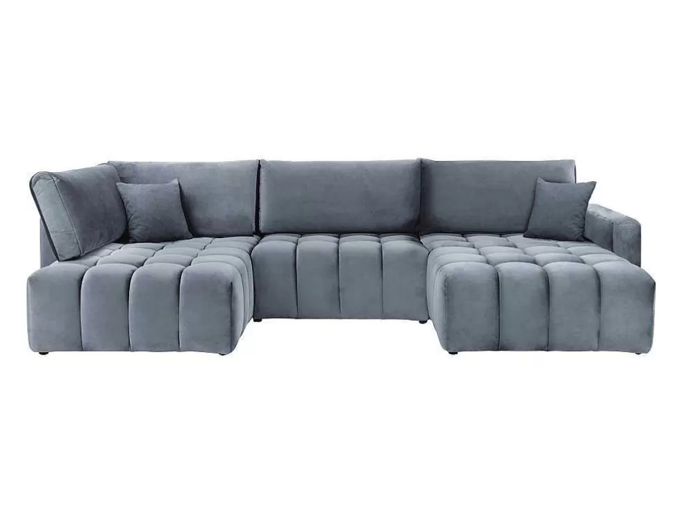 Outlet Brede Hoekslaapbank Met Hoek Rechts Van Grijs Velours Esilia Ii Xxl Hoekbank