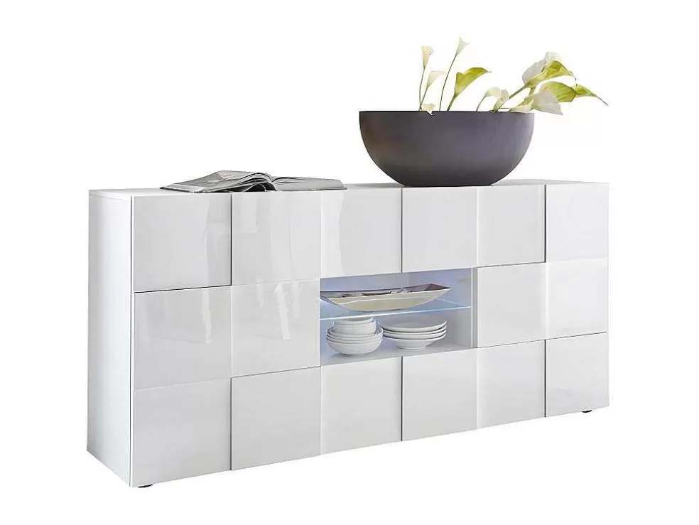 Cheap Buffetkast Calisto - Met Led-Verlichting - Twee Poorten En Twee Lades - Wit Gelakt Buffetkast