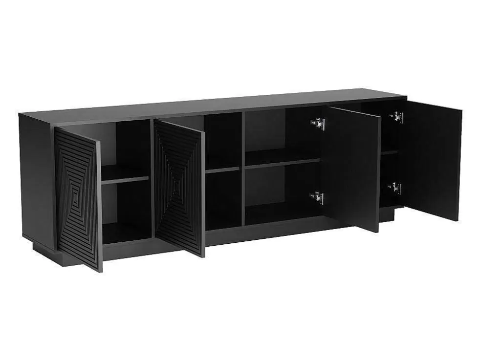 Discount Buffetkast Met 4 Deurtjes Van Mdf - Zwart - Mezulia Buffetkast