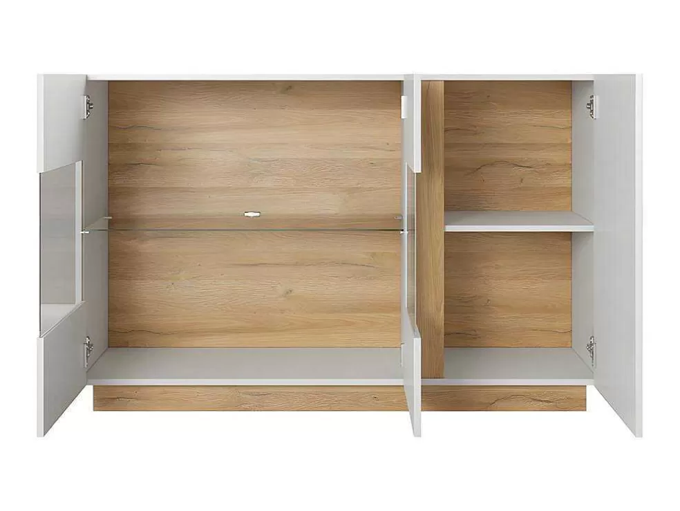 Best Sale Buffetkast Murari - 3 Deuren - Met Ledverlichting - Hoogglans Wit En Eiken Buffetkast