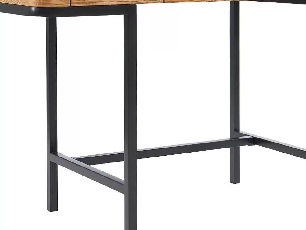 Cheap Bureau Met 3 Lades - Mdf En Metaal - Naturel En Goudkleurig - Lisela Bureaumeubel