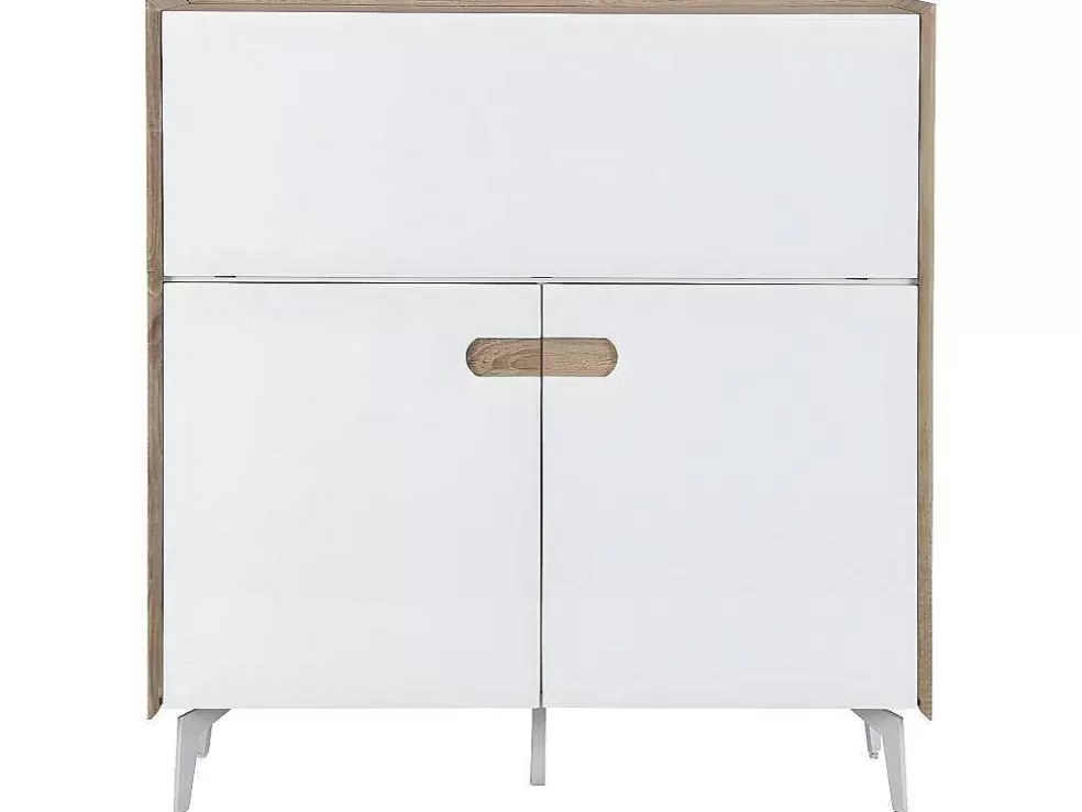 Cheap Bureaukast Met 3 Deuren - Mdf En Metaal - Naturel En Wit - Derelis Bureaumeubel