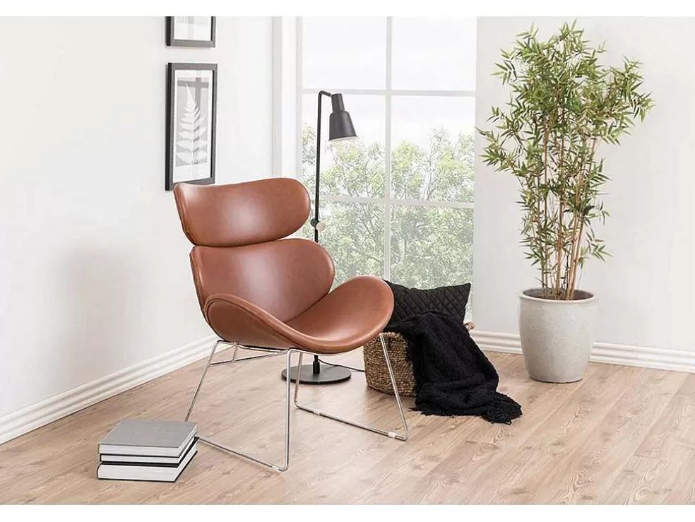 Cheap Cazy Fauteuil Kunstleer Vintage Cognac Bruin - Chromen Onderstel. Fauteuil Kunstleer