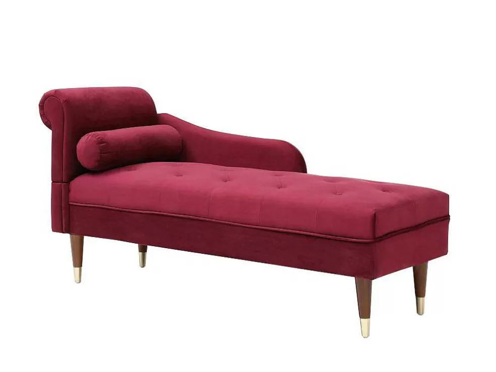 Clearance Chaise Longue Rechts Van Bordeaux-Rood Velours Umari Chaise Longue