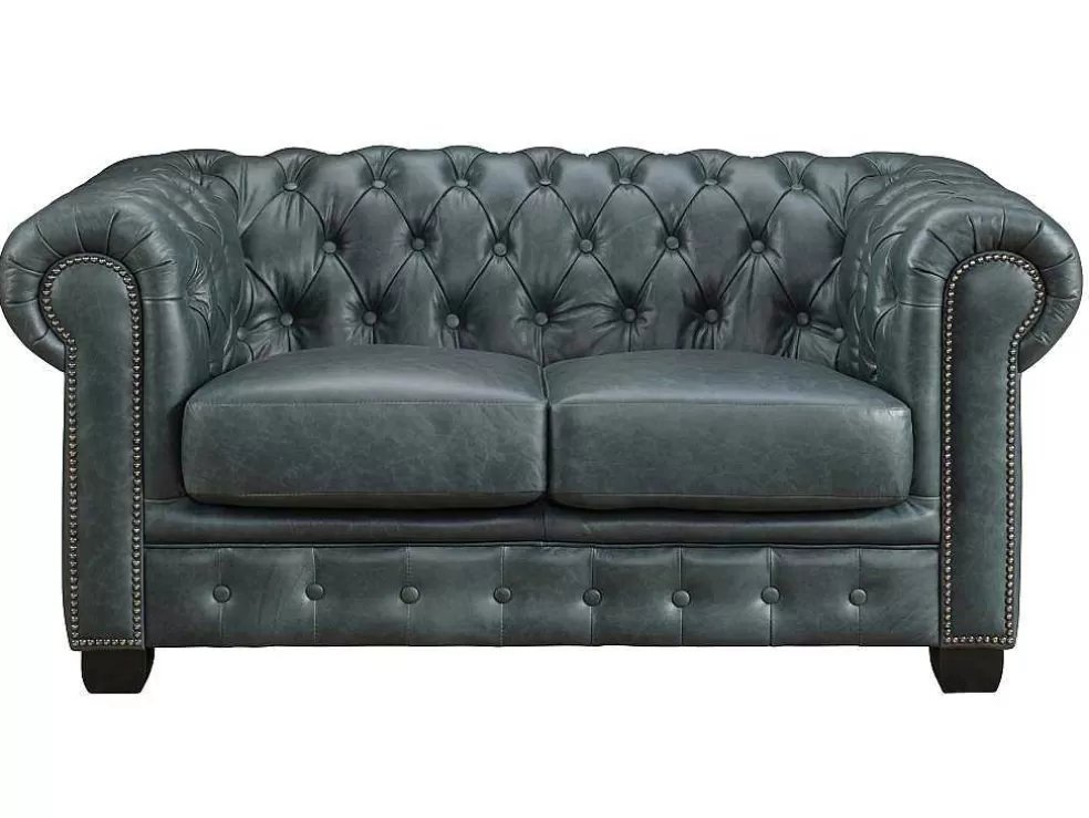 Outlet Chesterfield 2-Zitsbank Brenton 100% Buffelleer - Spaans Groen Chesterfield Zitbank