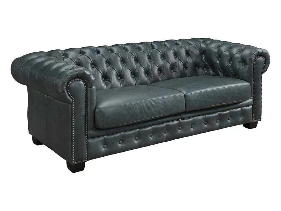 Discount Chesterfield 3-Zitsbank Brenton 100% Buffelleer - Spaans Groen Aanbiedingen: Zitbank & Fauteuil