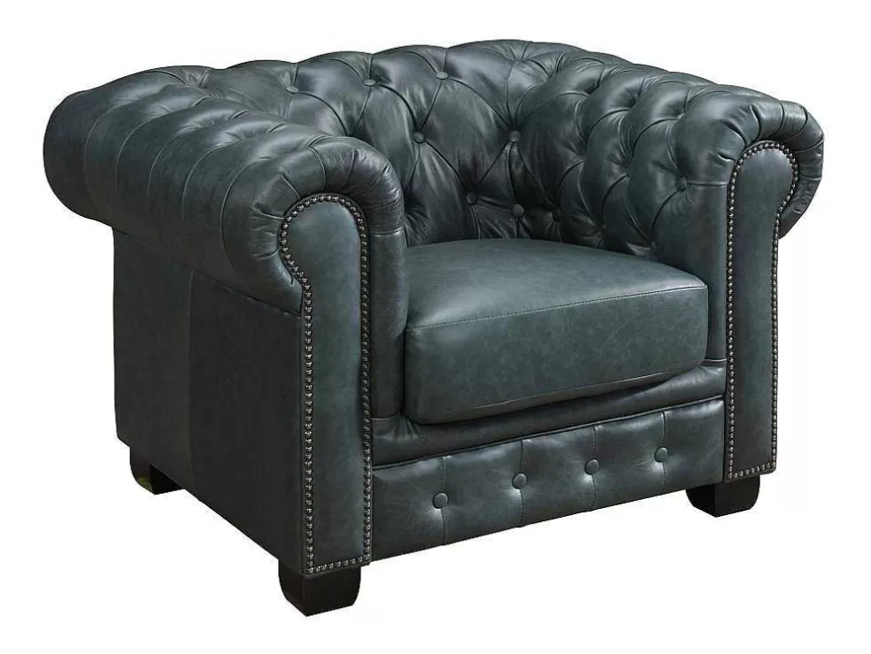 Online Chesterfield Fauteuil Brenton 100% Buffelleer - Spaans Groen Fauteuil Leer